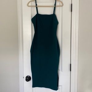 Lulus Paulina Forest Green Bodycon Midi Dress, size Medium
